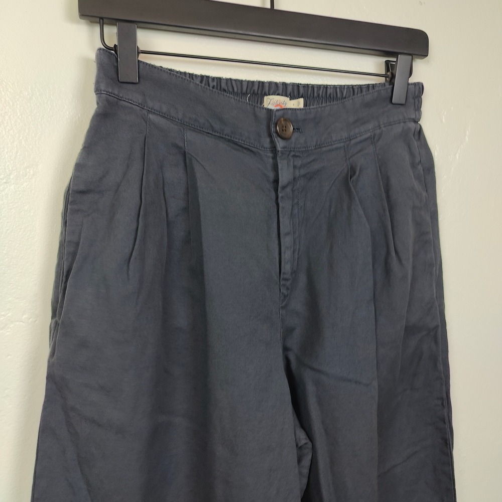 Faherty Pants Womens 4 Blue Pleated Wide Leg Organic Cotton Linen Coastal Chic - Picture 3 of 9